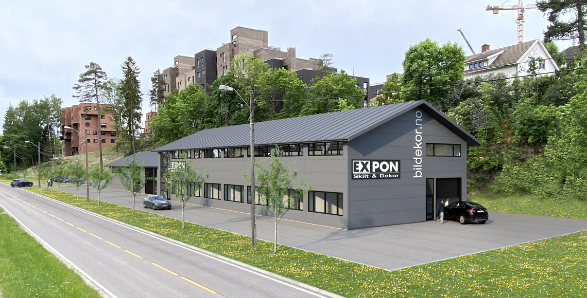 Illustrasjon av planlagt næringsbygg i Skiveien 54