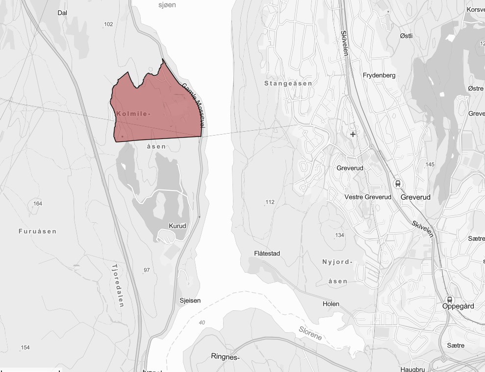 Kartutsnitt som viser området rundt Kurud skog